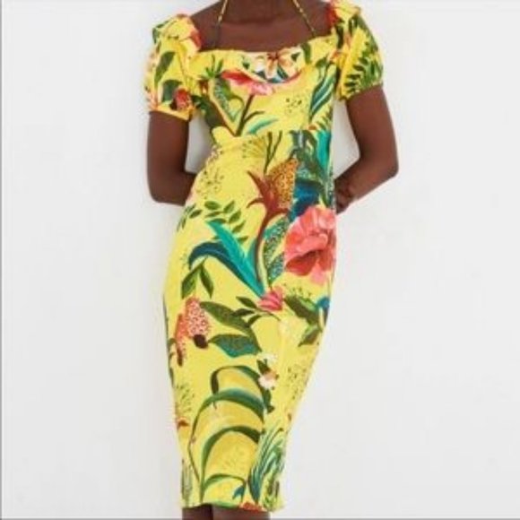 Farm Rio Golden Jungle Linen Midi Dress - Picture 2 of 16